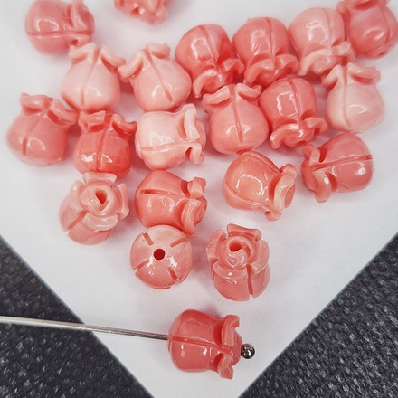 Бусина цветок, роза резная коралловая, р-р 9мм, цена за 1 шт