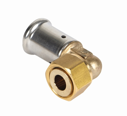 Угловое плоское соединение с накидной гайкой 90°, HENCO(ХЕНКО) латунь пресс (CW724), 20x3/4"