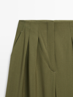 Massimo Dutti Брюки с вытачками из 100% шерсти - Studio, зеленый