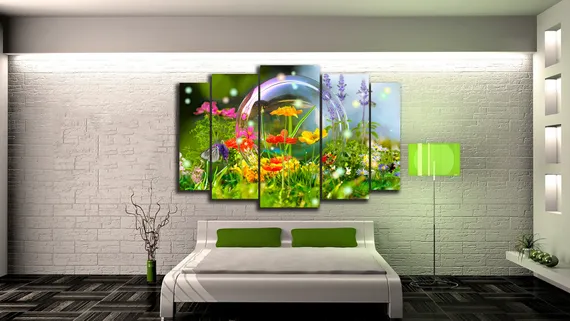 Модульная картина "Цветы в мыльном пузыре"