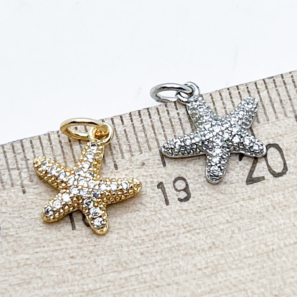 Подвеска Морская звезда, цвет серебро (родий), фианиты, размер 11*11 мм, цена за 1 шт