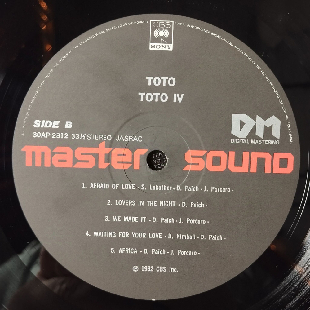 Винтажная виниловая пластинка LP Toto IV (Japan 1982) (Obi) Master Sound