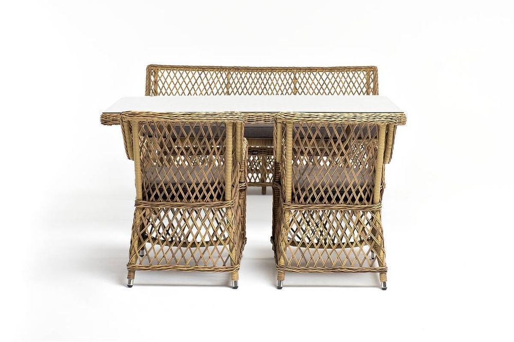 "Катания" обеденная группа плетеная на 4 персоны, цвет соломенный