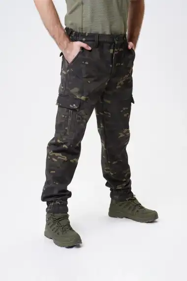 Джоггеры камуфляжные с резинкой анатомического кроя Soft Shell, Тёмный мультикам