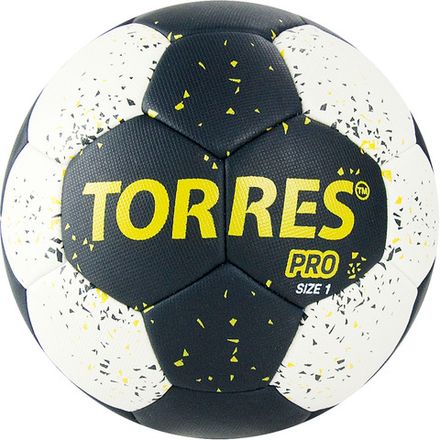 Мяч ганд. TORRES PRO, H32161, р.1, ПУ, 4 подкл. слоя, гибрид. сшивка, черно-бел-желт