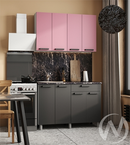 Кухня Кьяра 1.2м (корпус белый/карбон сакура; карбон вулкан) 26мм кастилло темный