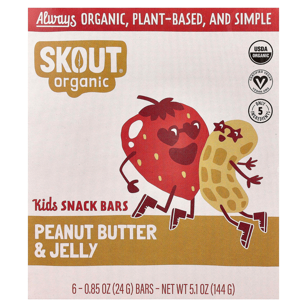 Skout Organic, детские батончики-снеки, арахисовая паста и желе, 6 батончиков по 24 г (0,85 унции)