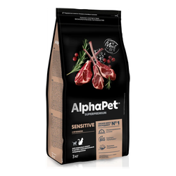 Сухой корм ALPHAPET Superpremium для взрослых кошек и котов с чувствительным пищеварением с ягненком - 3 кг