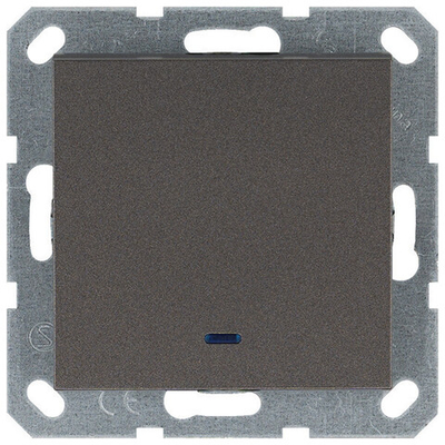 Выключатель одноклавишный проходной со светодиодом 10A 250V~ с накладкой, цвет Мокко