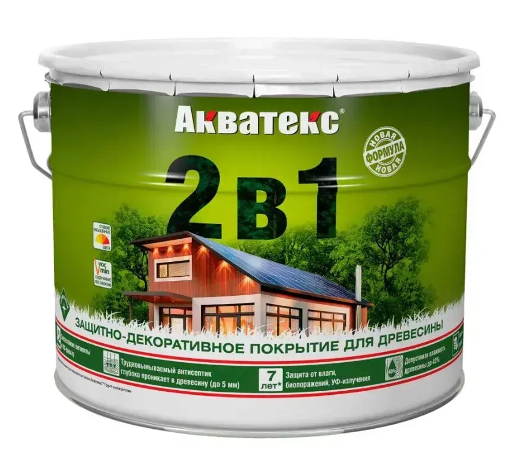 Защитно-декоративное покрытие Пропитка Акватекс 2в1 для древесины, пропитка по дереву, орех, 9 л