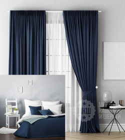 Комплект для спальни шторы и покрывало: КАСПИАН (арт. BL10-220-06)  - синий
