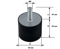 Вибро-опора цилиндрическая с наружной резьбой М8, тип EC (D). DR83020M823