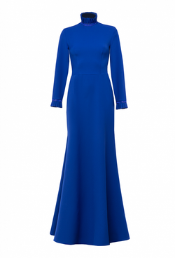 Длинное платье из крепа силуэт-рыбка синее 16-02-23 FW