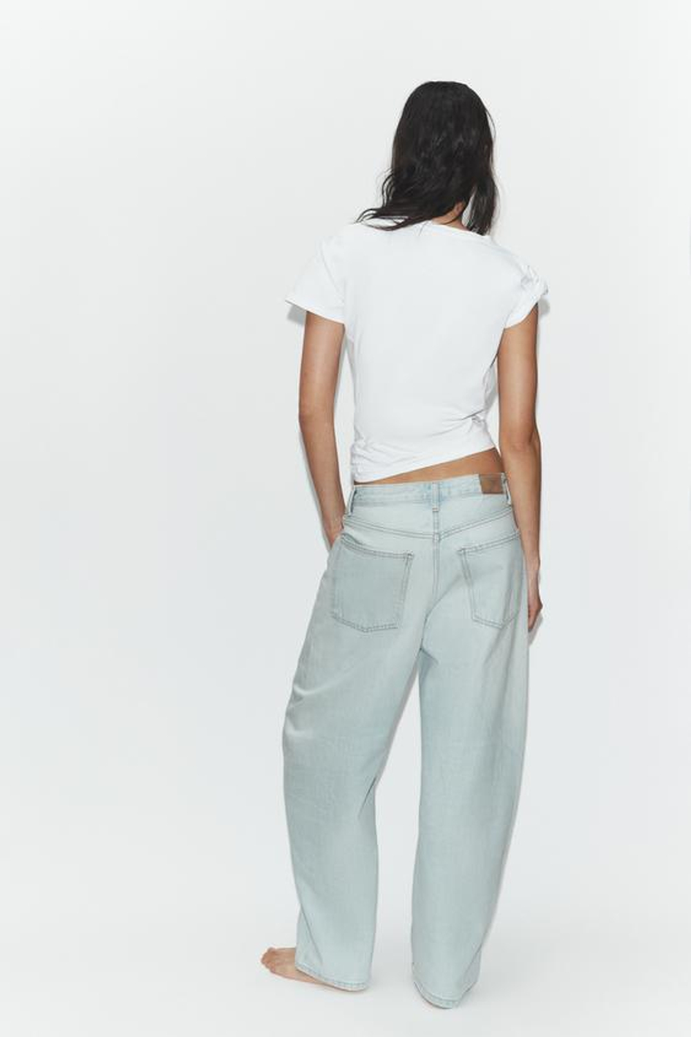 ZARA ДЖИНСЫ TRF BAGGY BALLOON СО СРЕДНЕЙ ПОСАДКОЙ, ГОЛУБОЙ