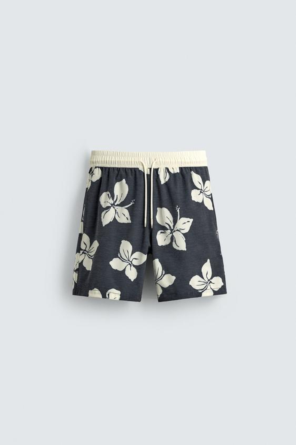 ZARA ДЛИННЫЕ ПЛАВКИ С ПРИНТОМ ГИБИСУС, МОРСКОЙ СИНИЙ