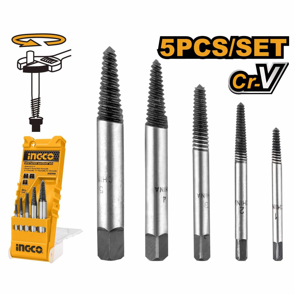 Набор экстракторов 5 шт INGCO ASE008 INDUSTRIAL