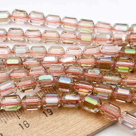 Бусина Бочонок, стекло, цвет персиковый, размер 7,5*5,7 мм, цена за 12-13 шт (1/4 нити)