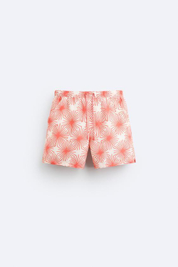 ZARA ПЛАВКИ КЛАССИЧЕСКОГО КРОЯ С ЦВЕТОЧНЫМ ПРИНТОМ, ОГНЕННО-КОРАЛЛОВЫЙ