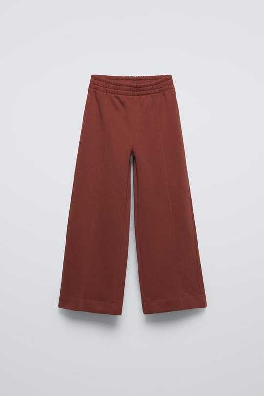 ZARA БРЮКИ WIDE LEG С ДЕКОРАТИВНЫМИ ШВАМИ, КОРИЧНЕВЫЙ