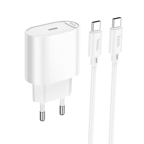 Сетевое зарядное устройство с кабелем hoco. модель C109A, USB-С 20Вт PD, каб C-C 1м, белый