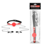 Кляп-шарик с зажимами на соски Notabu, красный цвет