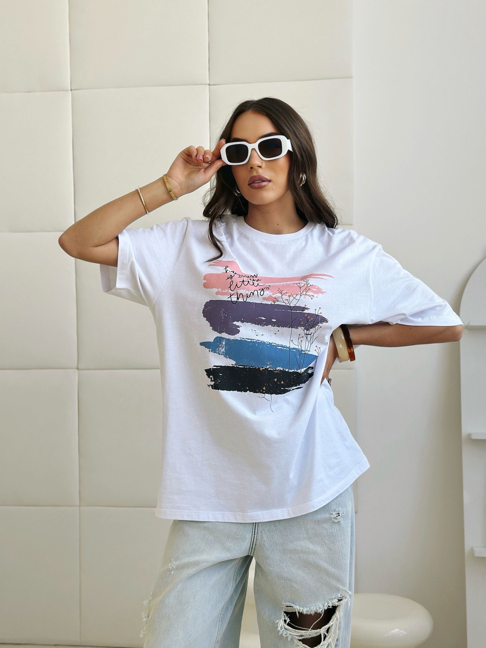 Футболка оверсайз с принтом длинная