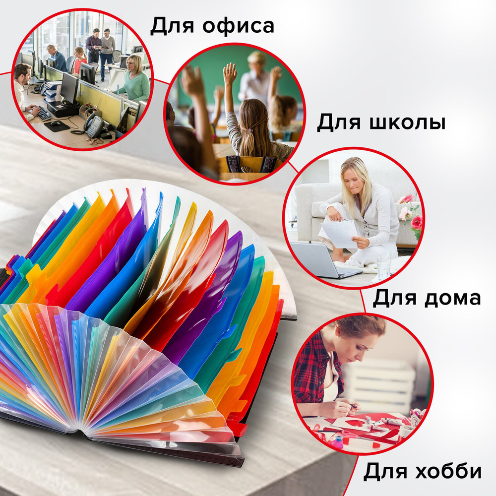 Лоток-органайзер для бумаг и документов на резинке, 25 отделений, BRAUBERG DOCS, А4, черная, 2 штуки в комплекте.