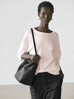Massimo Dutti Свитер из смешанного хлопка с короткими рукавами, пыльная роза