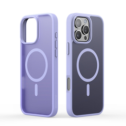 Прозрачный матовый чехол с рамками фиолетового цвета (Light Purple) и с MagSafe от Dux Ducis для iPhone 16 Pro, серия Yind Series Case