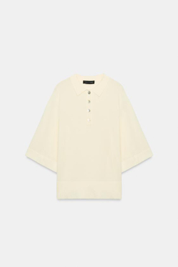 ZARA ТРИКОТАЖНОЕ ПОЛО С РУКАВАМИ ТРИ ЧЕТВЕРТИ, ЭКРЮ
