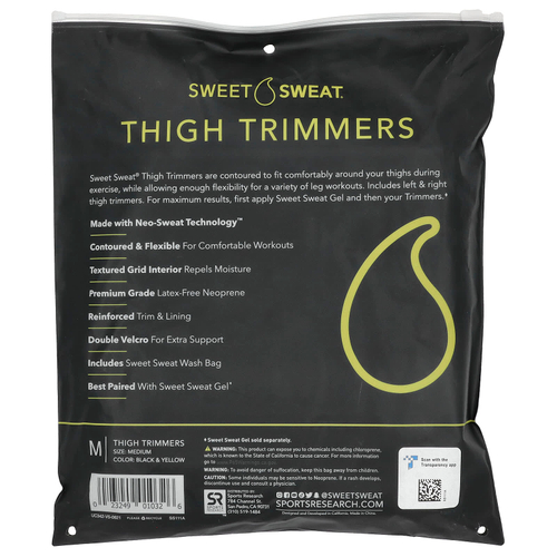 Sports Research, Sweet Sweat®, триммеры для бедер, средний размер, черный и желтый, 1 пара