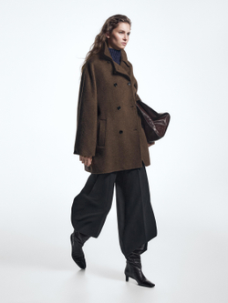 Massimo Dutti Двубортное пальто из смесовой шерсти, коричневый