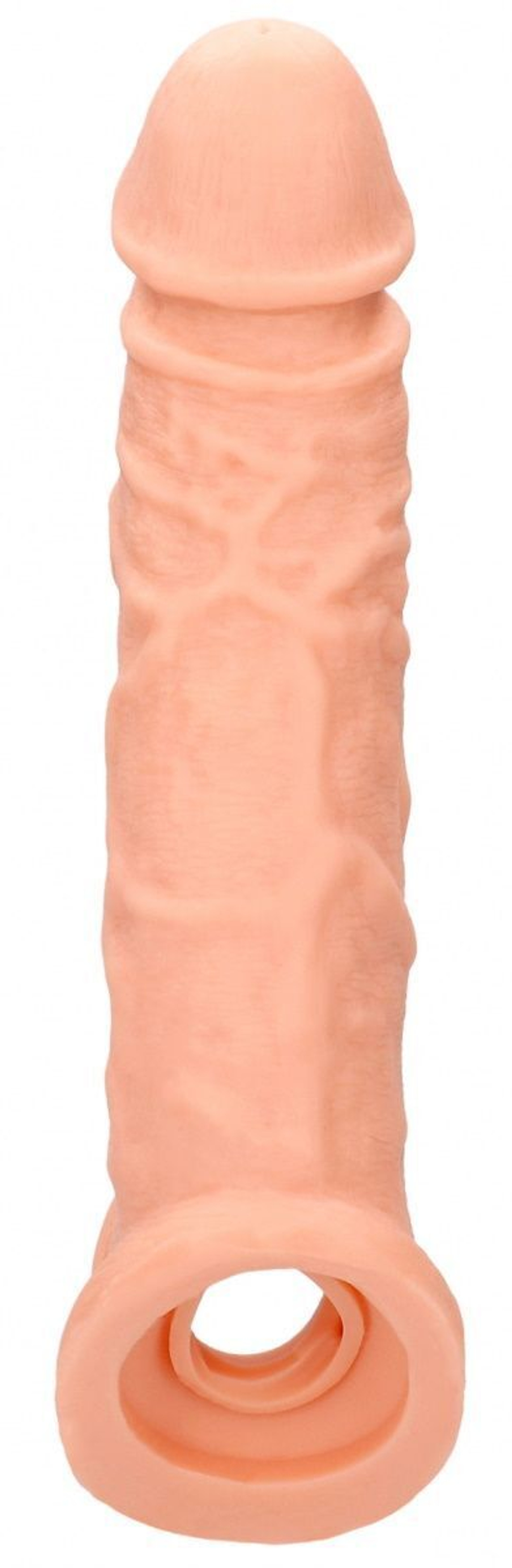 Телесная насадка с кольцом Penis Extender with Rings - 21 см. (Цвет: телесный)