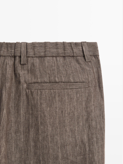 Massimo Dutti Льняные брюки в полоску, коричневый