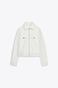 ZARA КУРТКА ИЗ МЯГКОЙ ТКАНИ НА МОЛНИИ, ЭКРЮ