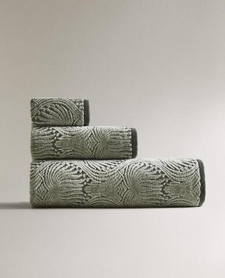 ZARA HOME ЖАККАРДОВОЕ БАННОЕ ПОЛОТЕНЦЕ С МОЗАИЧНЫМ УЗОРОМ, ЗЕЛЕНЫЙ