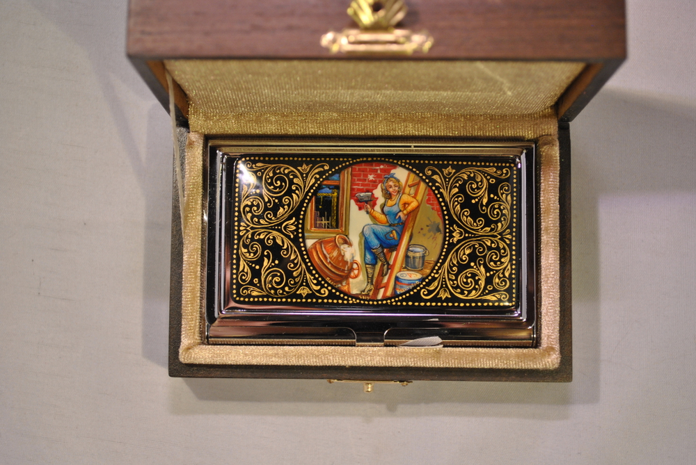 Визитница "Подарок строителю" (роспись Палех)