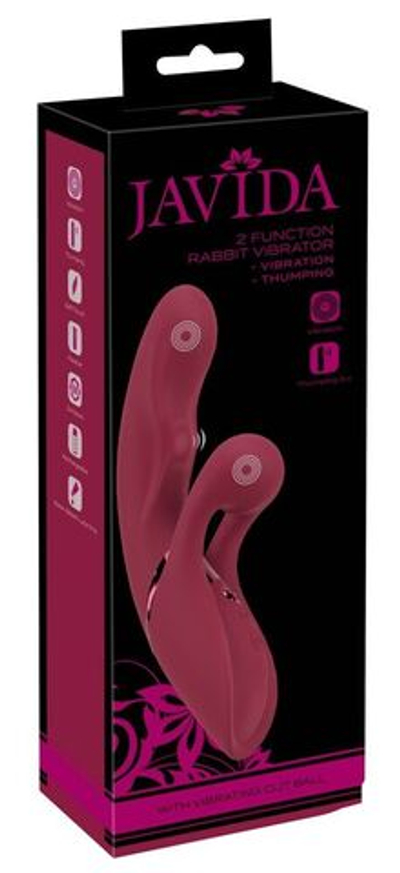 Малиновый вибратор-кролик с функцией постукивания 2 Function Rabbit Vibrator - 22,3 см. (Цвет: малиновый)