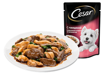 Cesar из говядины и кролика в соусе со шпинатом, пауч 85 гр