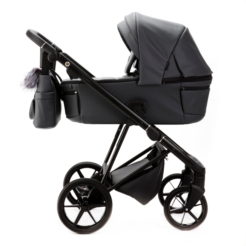 Детская универсальная коляска Adamex Vasco Deluxe V-SA5 2 в 1, Темно-серая Экокожа