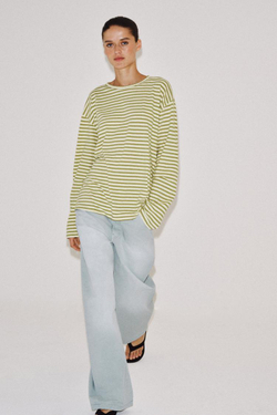 ZARA ФУТБОЛКА В ПОЛОСКУ ИЗ ХЛОПКА И ЛЬНА, БЕЖЕВЫЙ/НЕЖНО-КОРИЧНЕВЫЙ