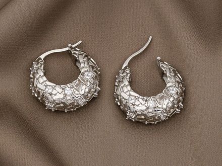 Серьги "Фактурные" 21мм, со стразами