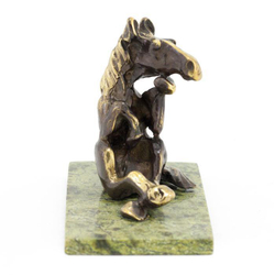 Настольная статуэтка "Думающий конь" бронза камень змеевик G 116179