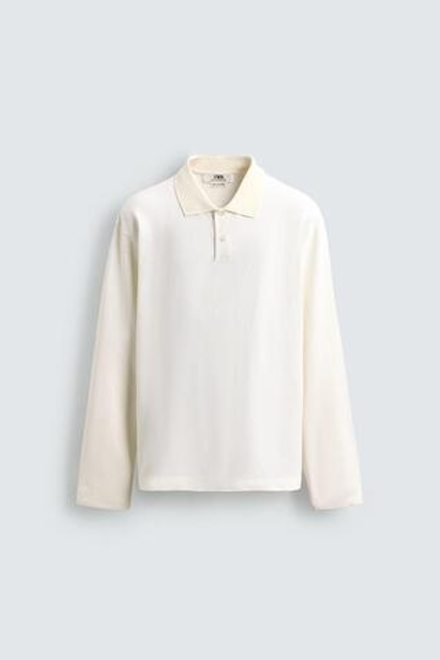 ZARA ПОЛО REGULAR FIT ИЗ ТКАНИ ПИКЕ, ЖЕЛТОВАТО-БЕЛЫЙ