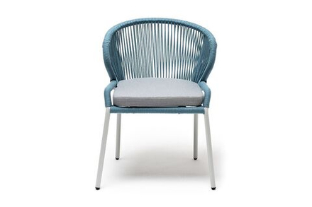 "Милан" стул плетеный из роупа, каркас алюминий светло-серый (RAL7035) шагрень, роуп бирюзовый круглый, ткань светло-серая