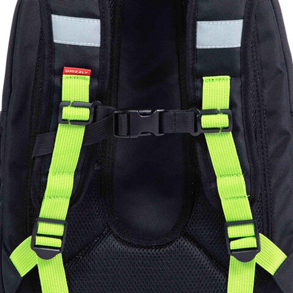 Ранец GRIZZLY анатомическая спинка, с бейджем, для мальчиков, "MONSTER CAR", 36х29х18 см, RAf-293-2/1