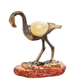 Народные промыслы AM-1926 Фигурка «Фламинго в реверансе» (латунь, янтарь)