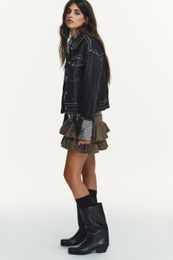 ZARA ДЖИНСОВАЯ КУРТКА С ЗАКЛЕПКАМИ, ТЕМНЫЙ ИНДИГО