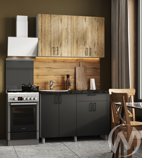 Кухня Грейс 1.2м (корпус белый/дуб канадский; карбон вулкан) 26мм кастилло темный