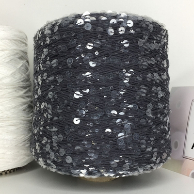 GLAMOUR; 100% хлопок, пайетки 3 мм и 6 мм; 240м/100гр; цвет: нить - графитовый серый, с легким лиловым подтоном, пайетки - прозрачные "Прозрачный блеск"; есть мал. бобинка 217гр.S923